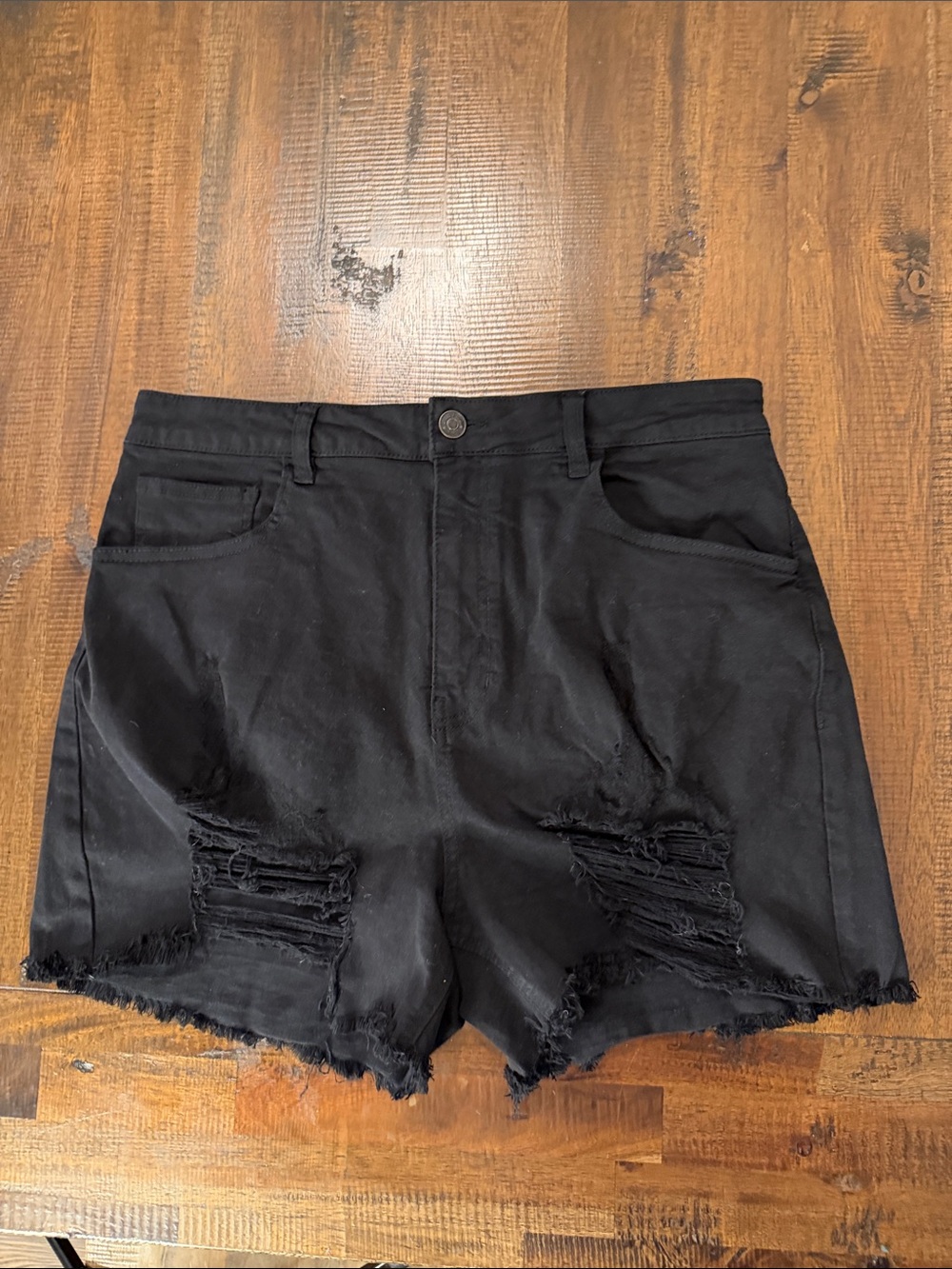 white birch Black Distressed Denim Shorts